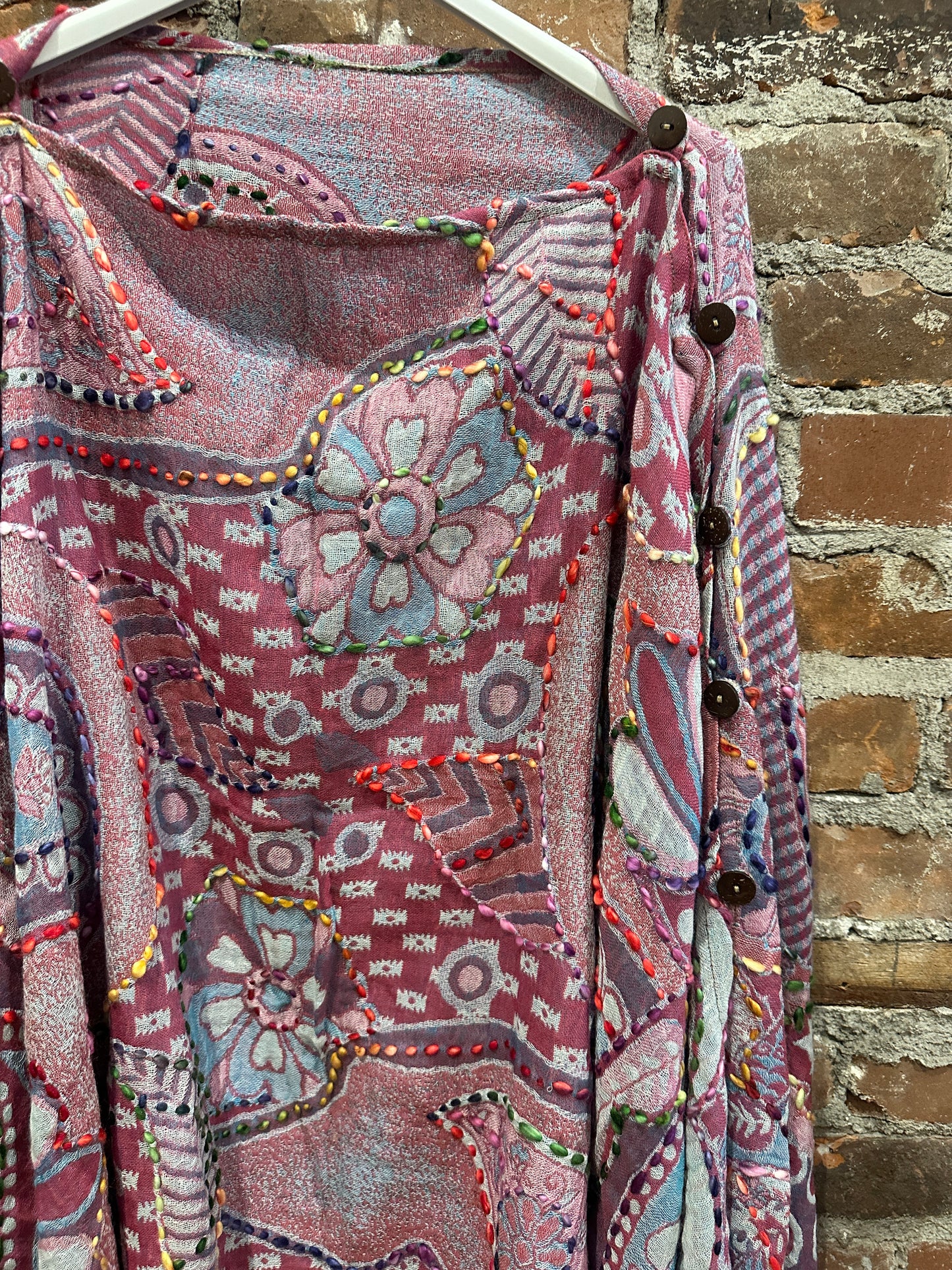 Pure wool reversible embroidered cape-pink