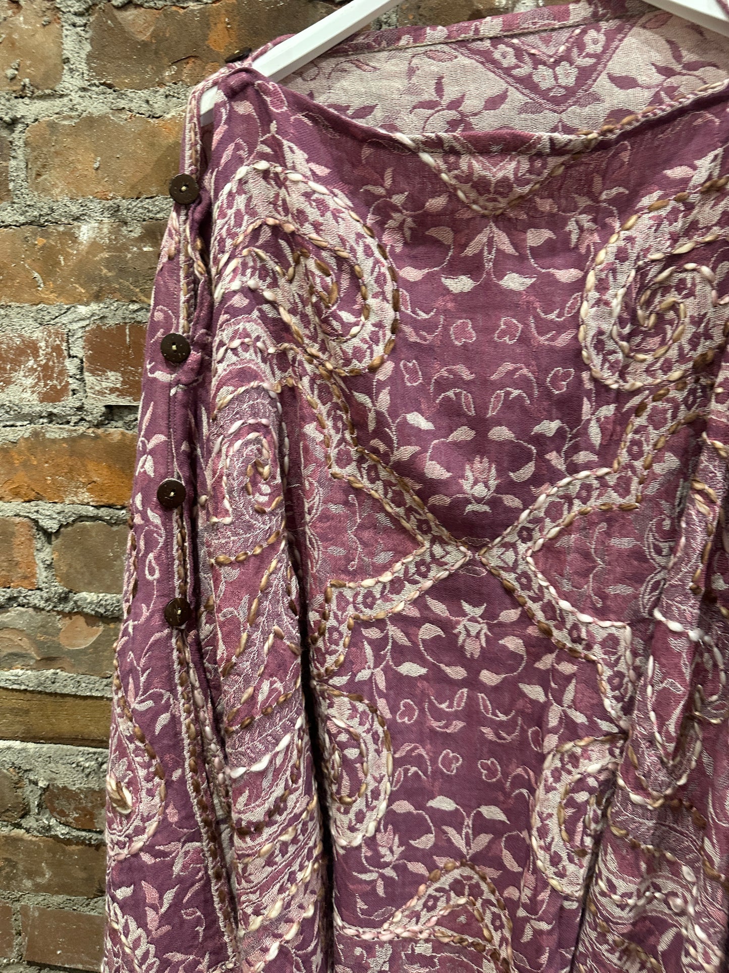 Pure wool reversible embroidered cape-pink