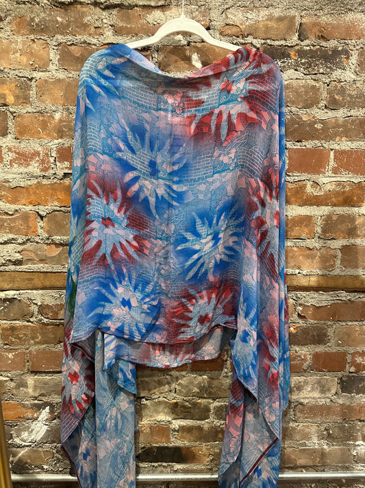 Vintage silk multi way cape - blue/red (Copy)