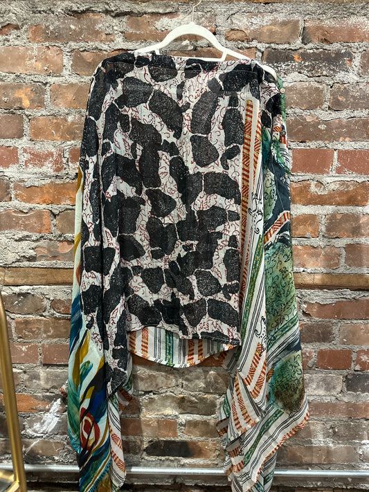 Vintage silk multi way cape - blacks/greens