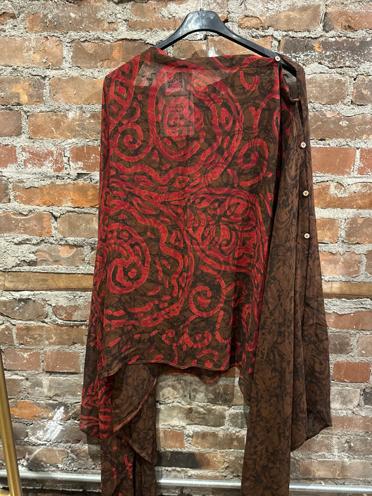 Vintage silk multi way cape - red/brown