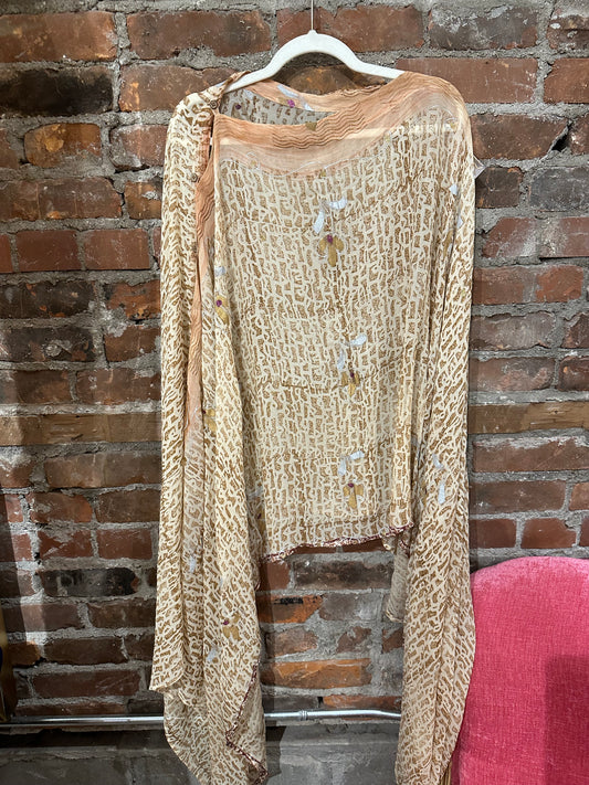 Vintage beaded silk multi way cape-cream/rust