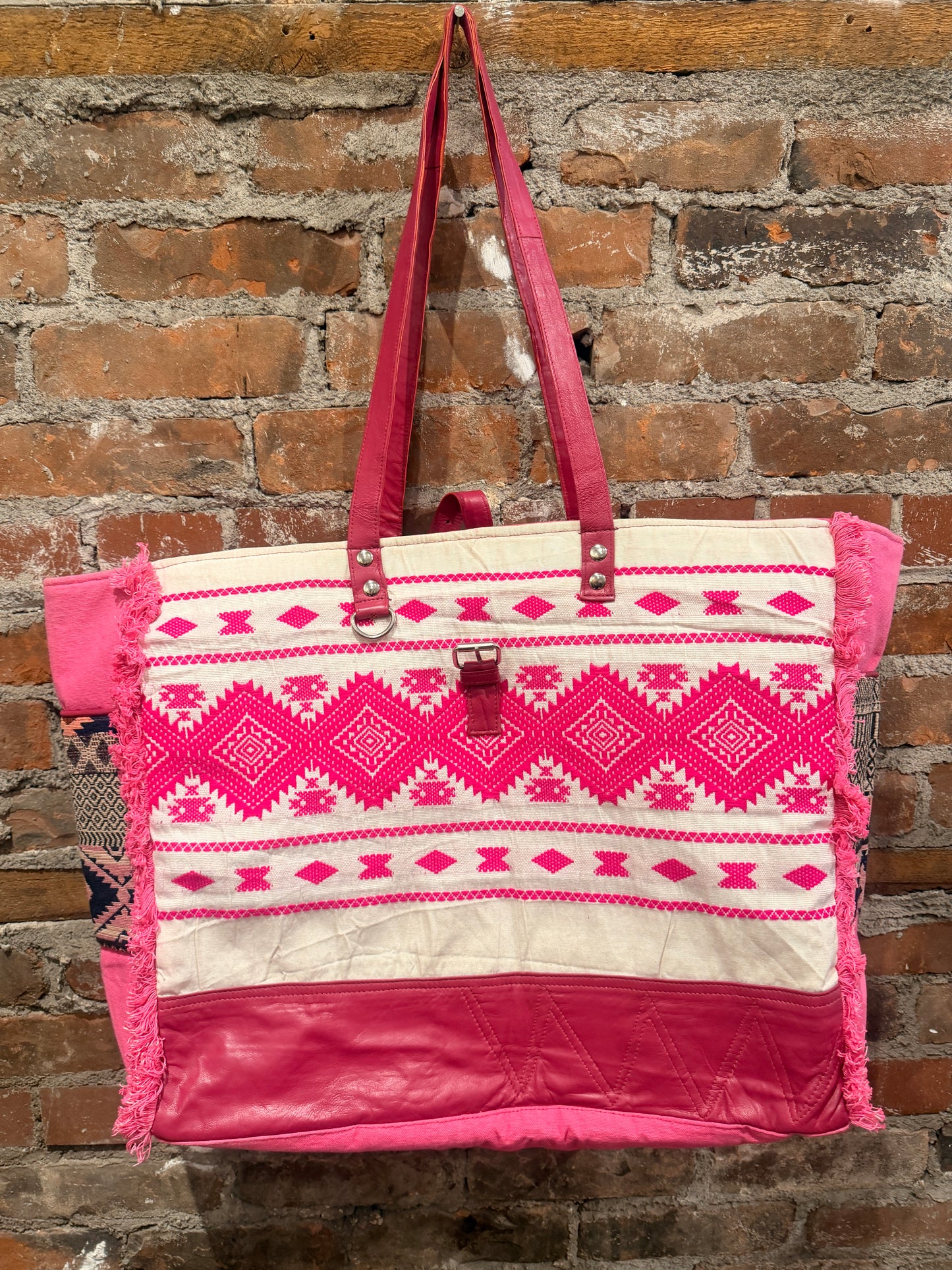 Handmade Carpet Weekender Bag- hot pink
