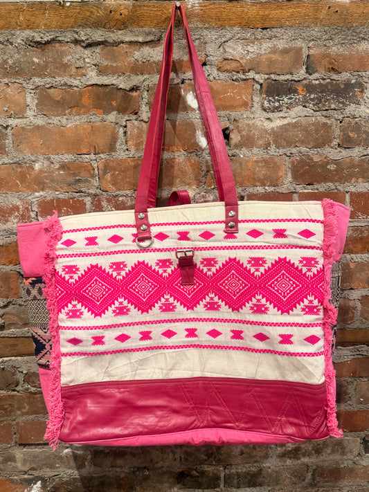 Handmade Carpet Weekender Bag- hot pink