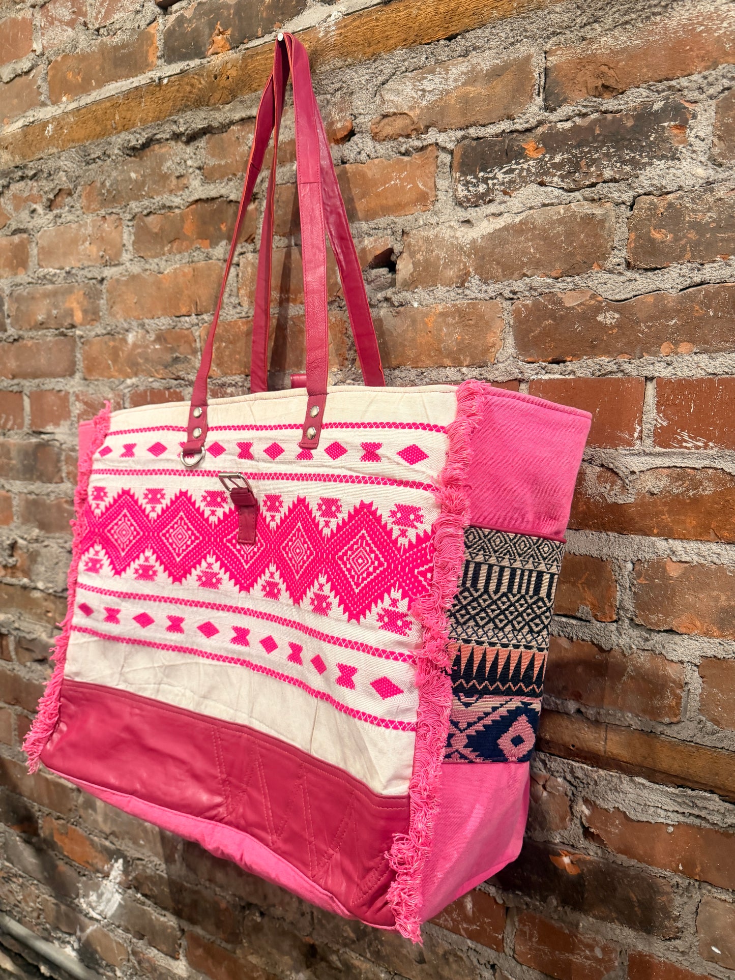 Handmade Carpet Weekender Bag- hot pink