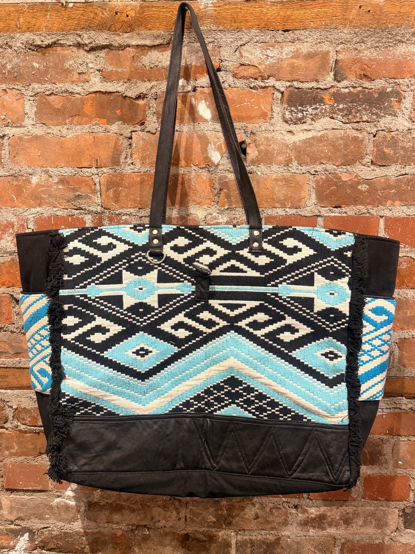 Handmade Carpet Weekender Bag- black/turquiose