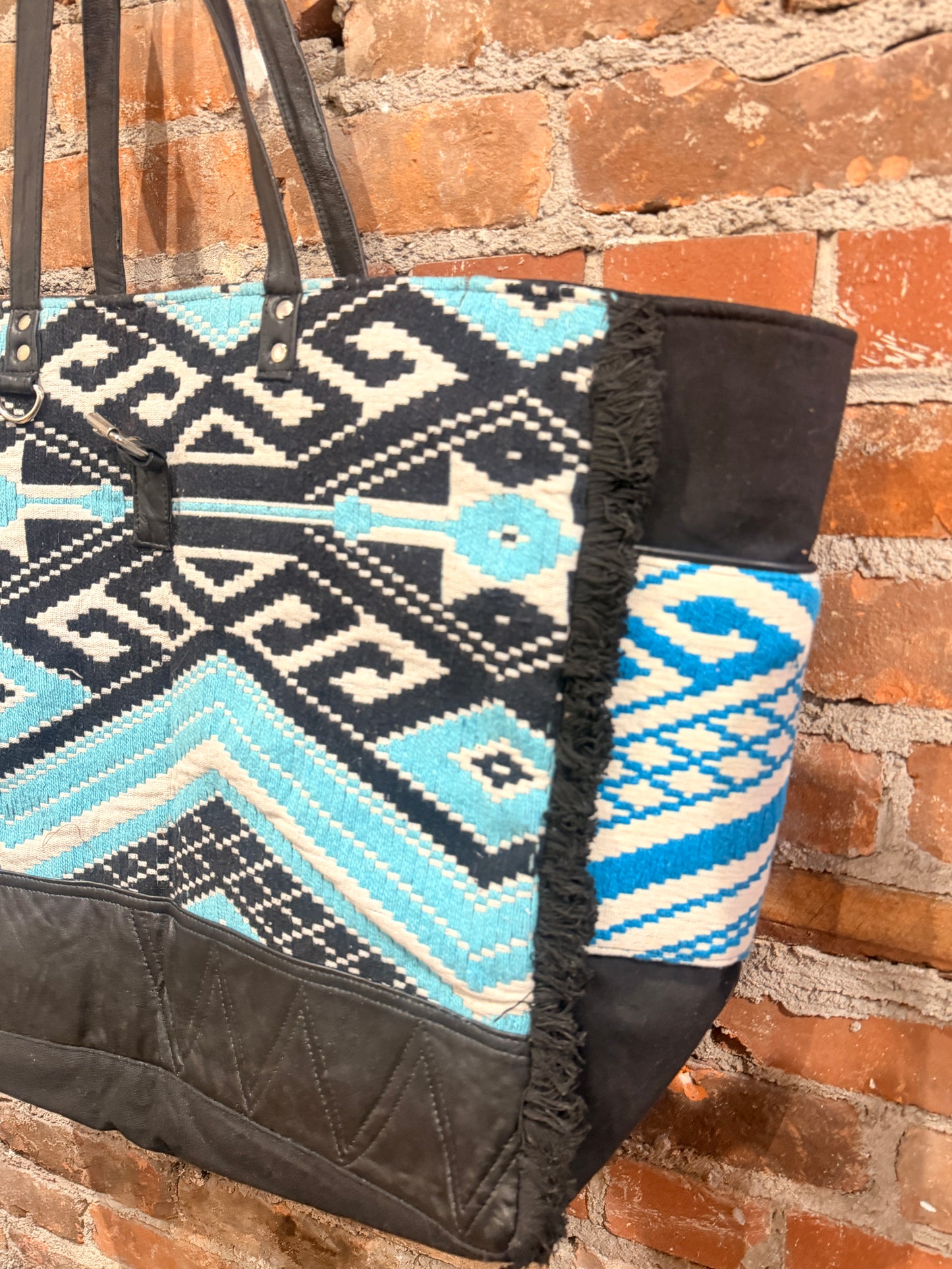 Handmade Carpet Weekender Bag- black/turquiose