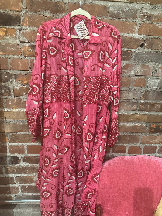 A line maxi shirt dress - hot pink