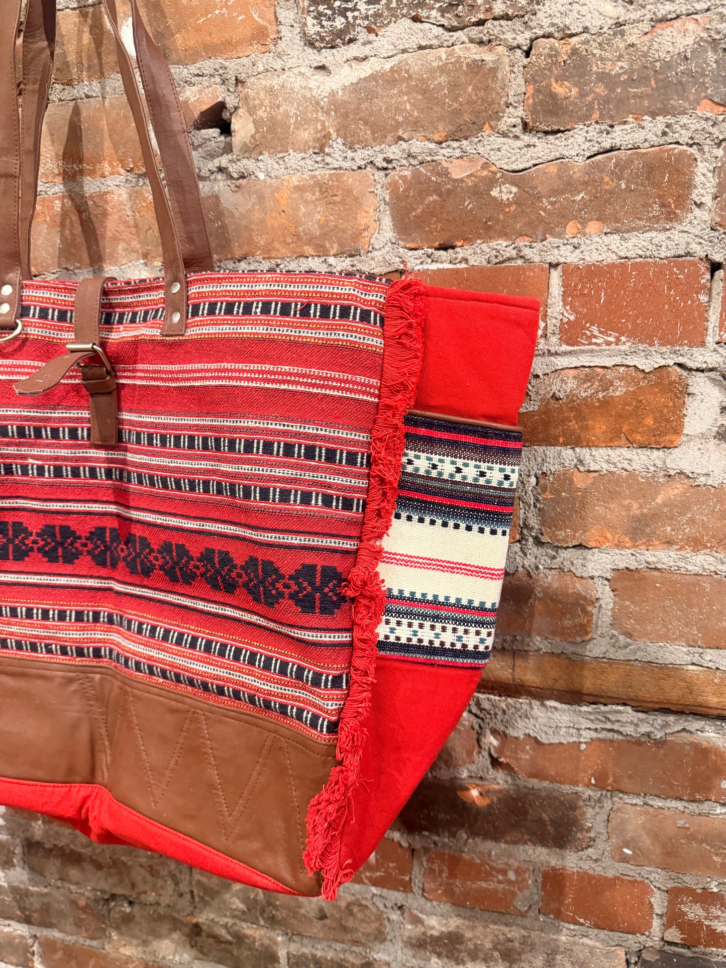 Handmade Carpet Weekender Bag- red/grey