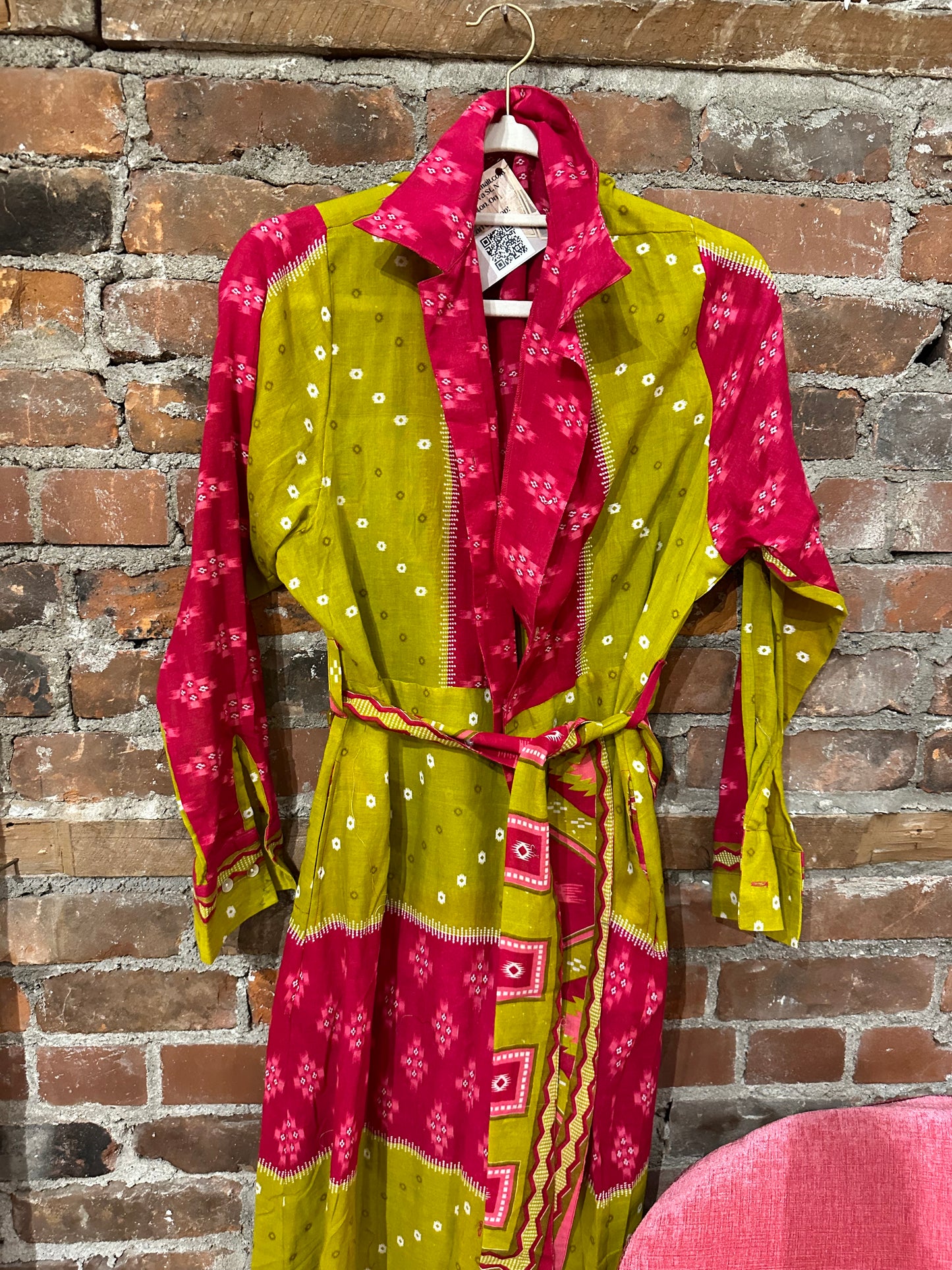 A line maxi shirt dress - hot pink/chartruese