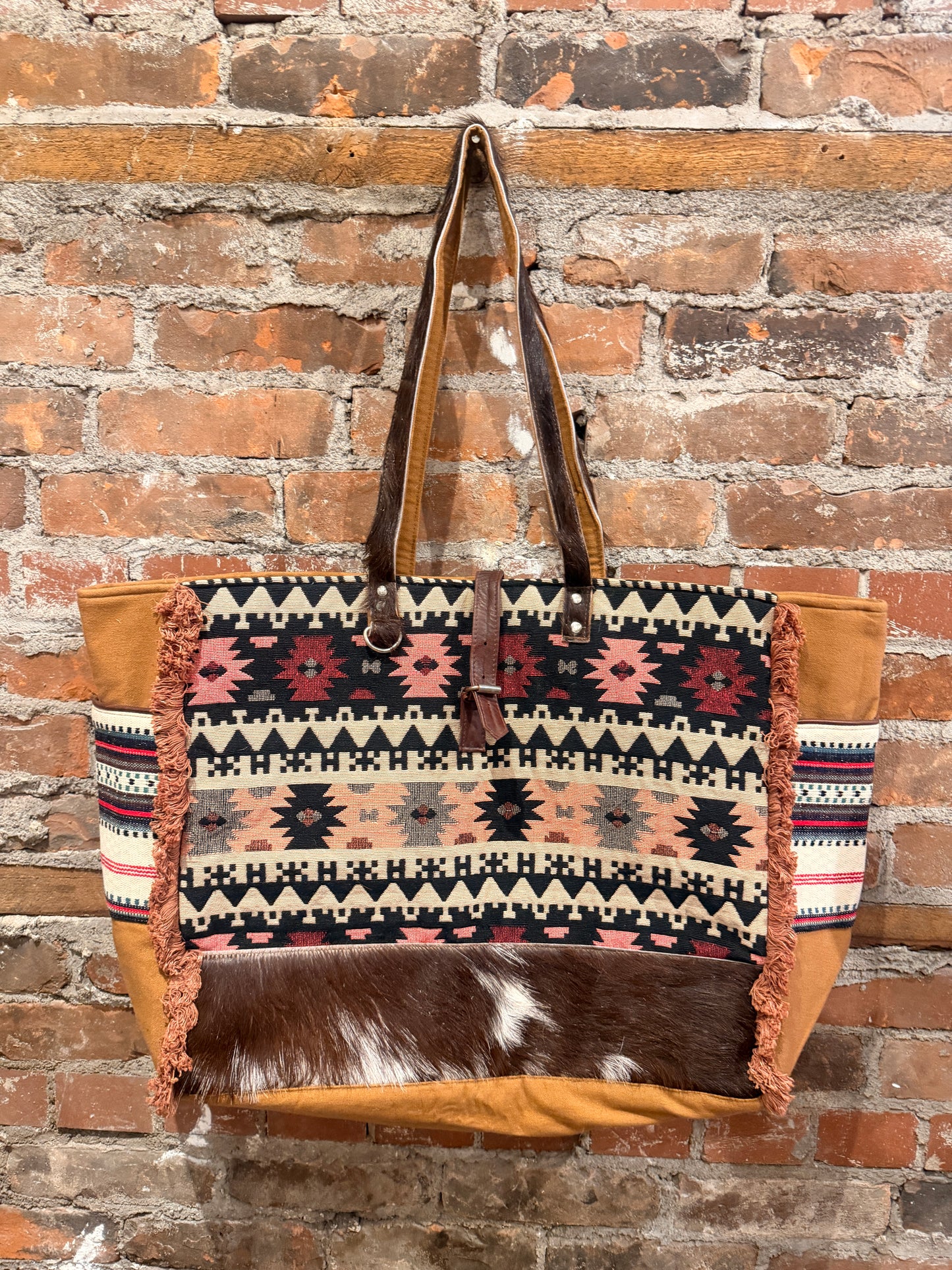 Handmade Carpet Weekender Bag-  brown/pink