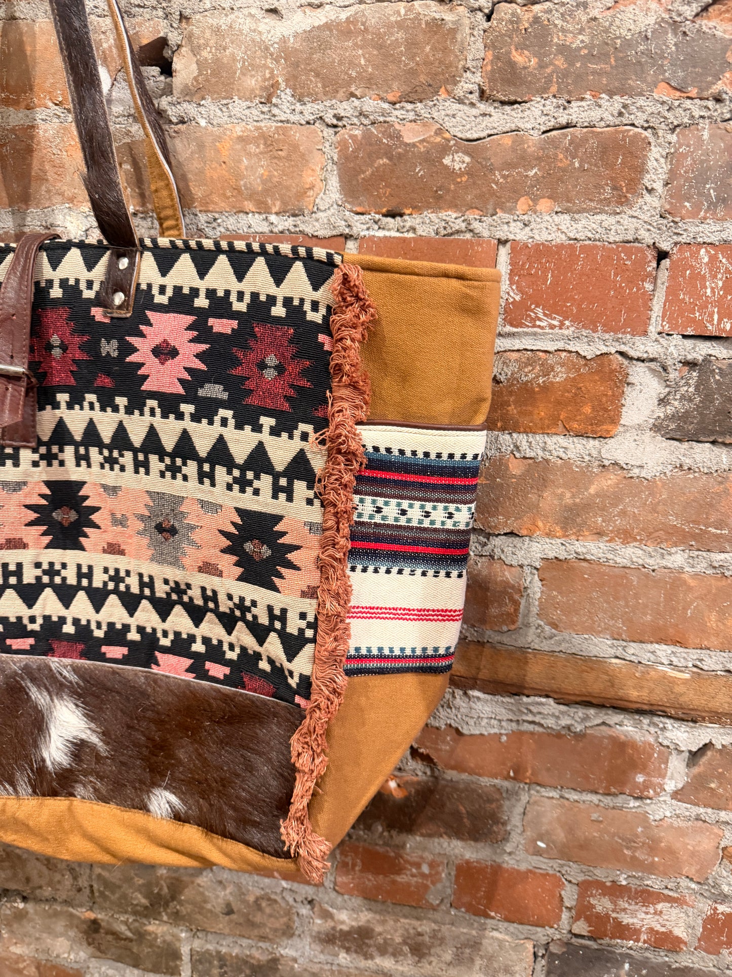 Handmade Carpet Weekender Bag-  brown/pink