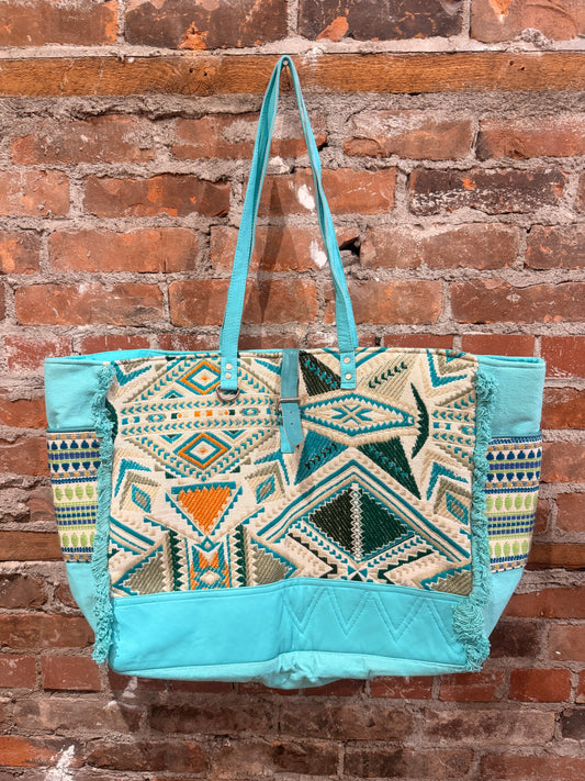 Handmade Carpet Weekender Bag-  turquoise