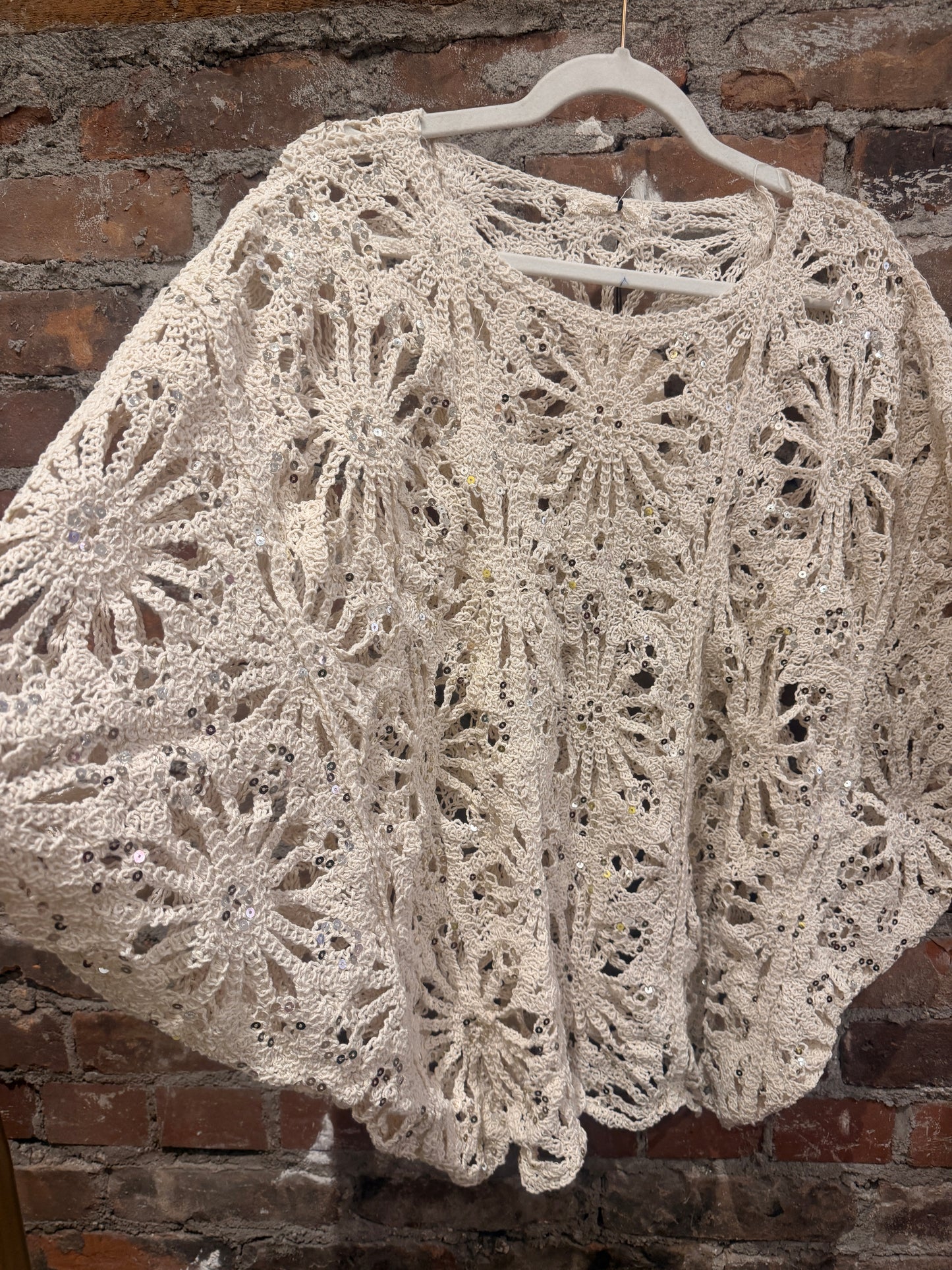Crochet Cotton sparkle sweater-  cream