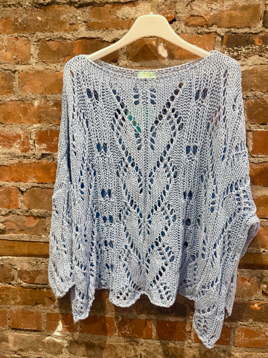Crochet Cotton sweater-  light blue