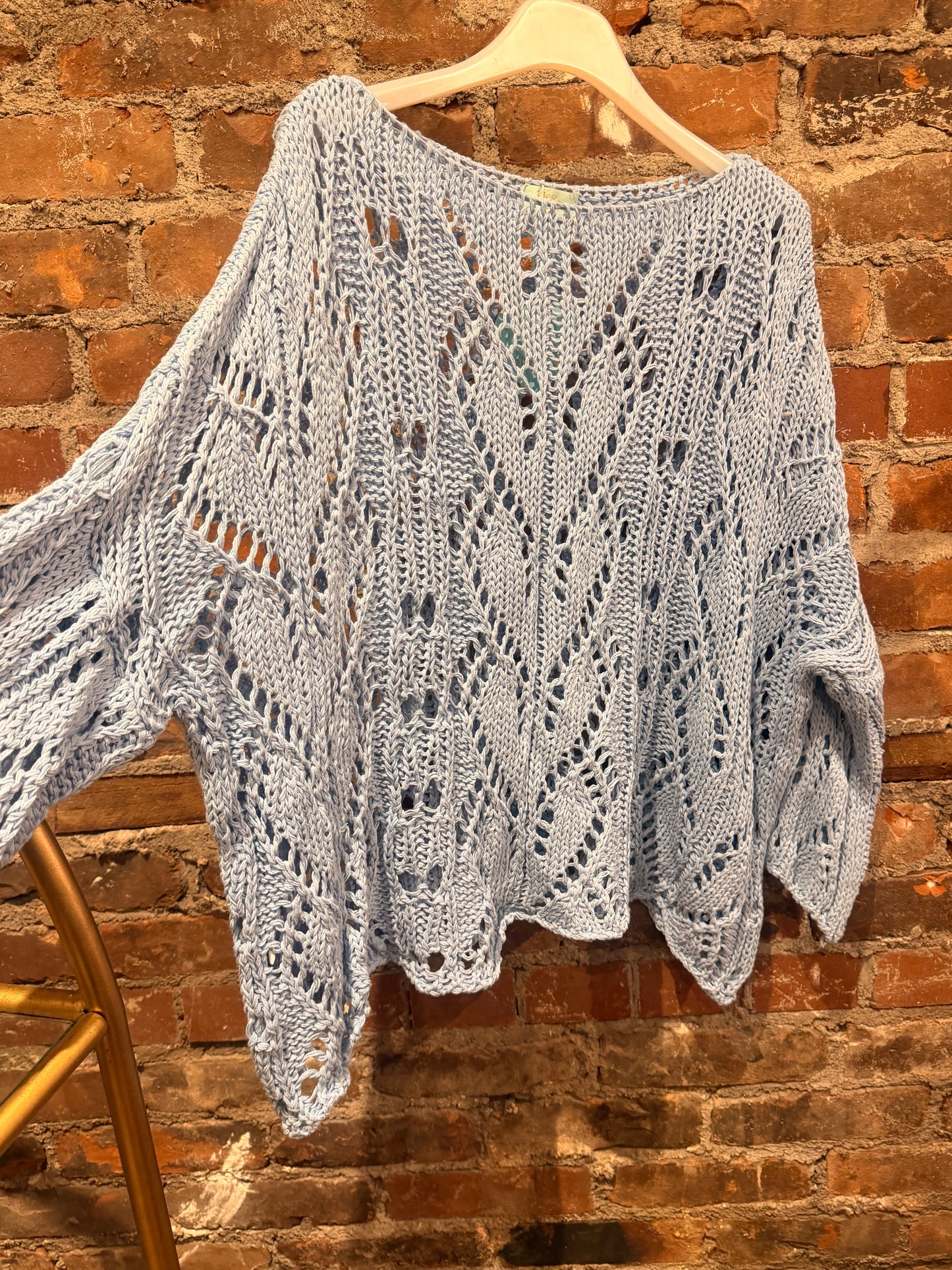 Crochet Cotton sweater-  light blue