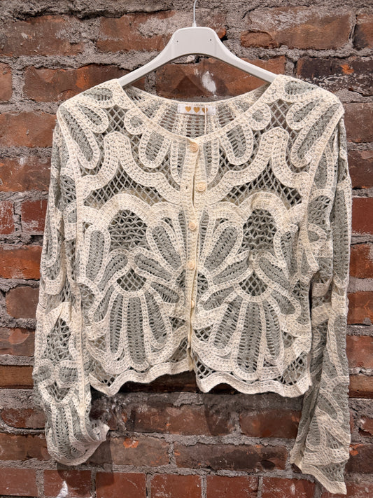 Crochet cotton cardigan -taupe/beige
